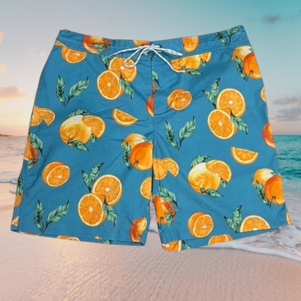 NWT St John's Bay Oranges Print Men's Swim Trunks Shorts with Mesh Liner Size XL
